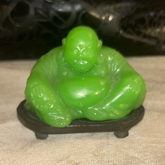 Source Unknown Other - Vintage 2000 Green Faux Jade Peking Glass Seated Laughing Buddha figurine